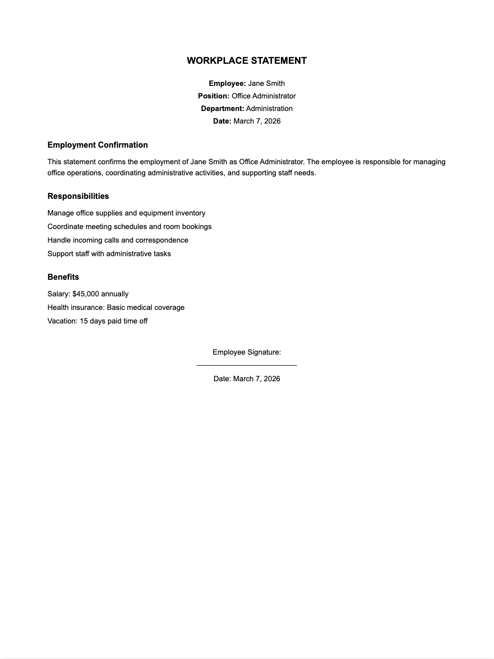 Simple clean workplace statement